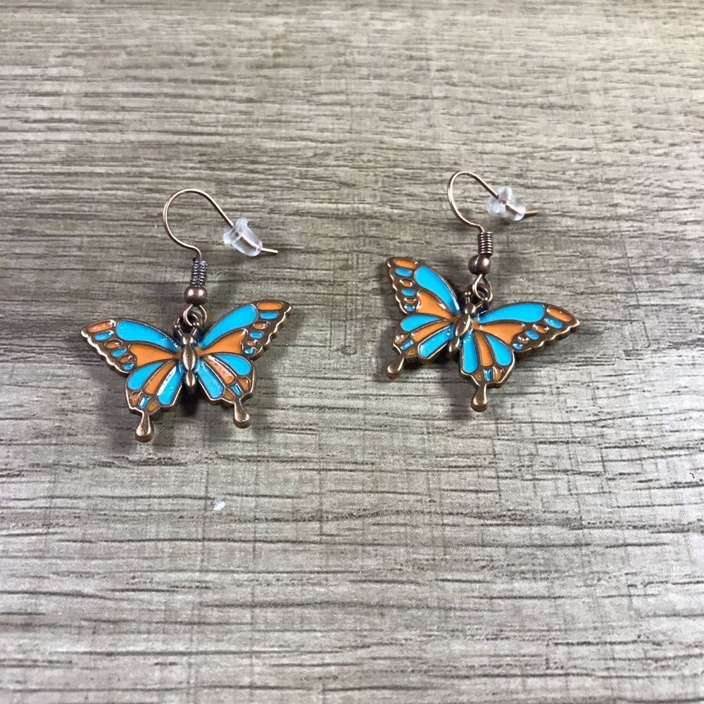 Bohemian Butterfly Earrings in Blue and Orange